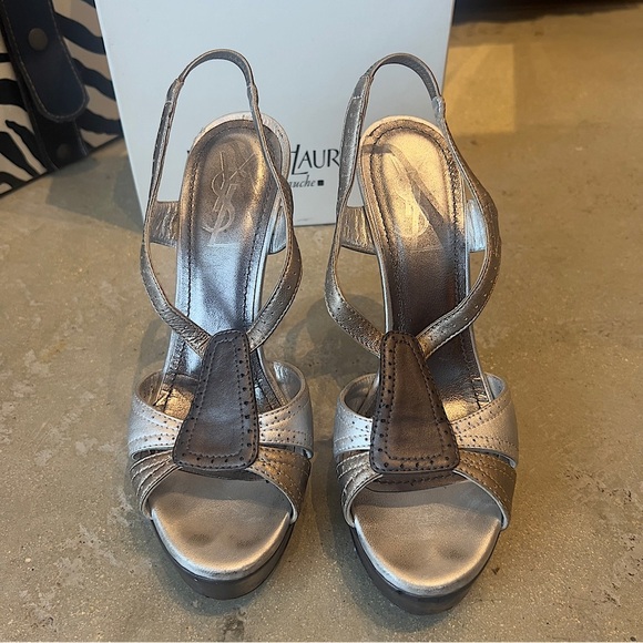Yves Saint Laurent metallic slingback open toe platform heels. Size 36.5 - Picture 3 of 12